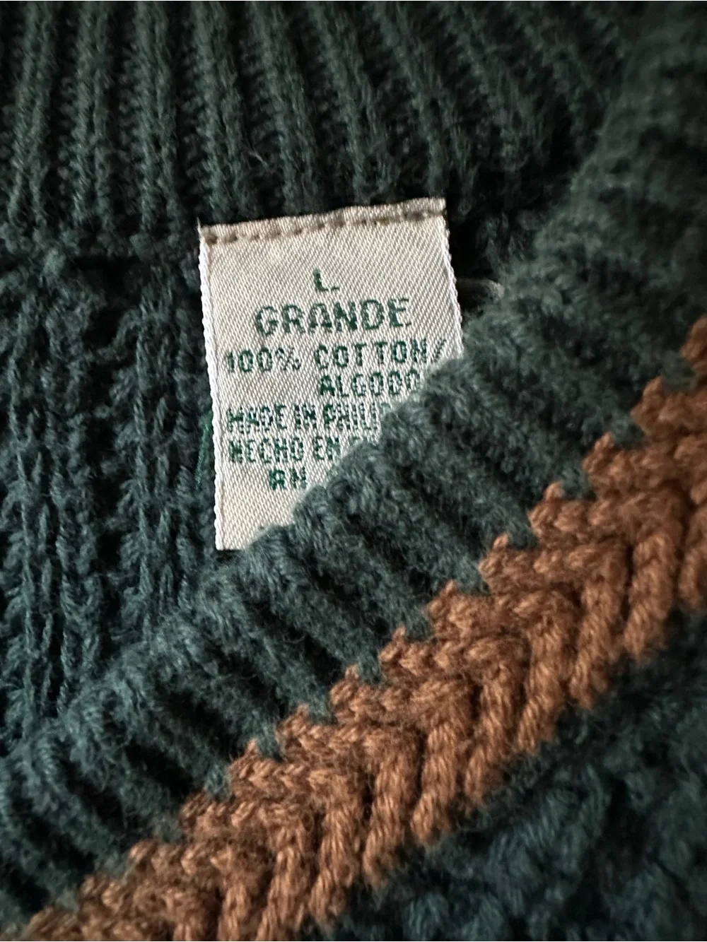 Vintage 90s St John’s Bay Chunky Knit Green Cotton Sweater Preppy Grandpa
